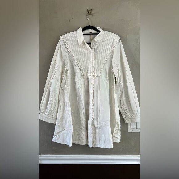 FREE PEOPLE Cherry Mini Dress Tunic White Farmhouse Rustic Pleated L Large - Picture 6 of 7